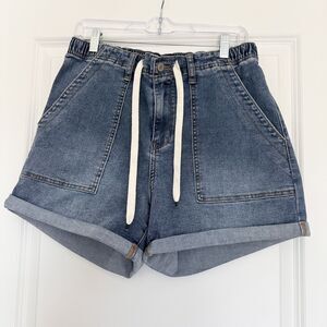 Judy Blue XL Denim Shorts High Rise Elastic Waist Drawstring Cuffed Pockets